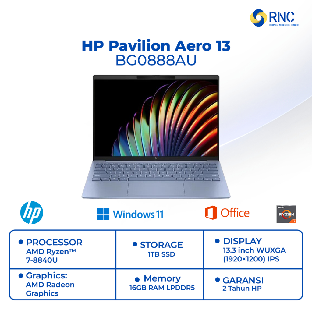 HP PAVILION AERO 13-BG0888AU | AMD RYZEN 7-8840U 16GB/1TB