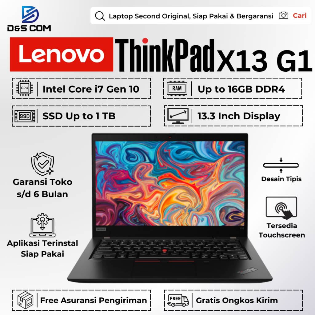 Lenovo Thinkpad X13 Core i7 Gen 10 16GB 1TB - Laptop Second Bergaransi Siap Pakai Original