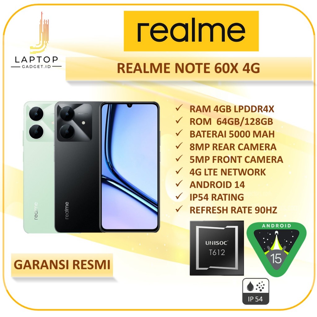 Realme Note 60X 4G RAM 4GB ROM 64GB / 128GB 90Hz 5000mAH Garansi Resmi Original
