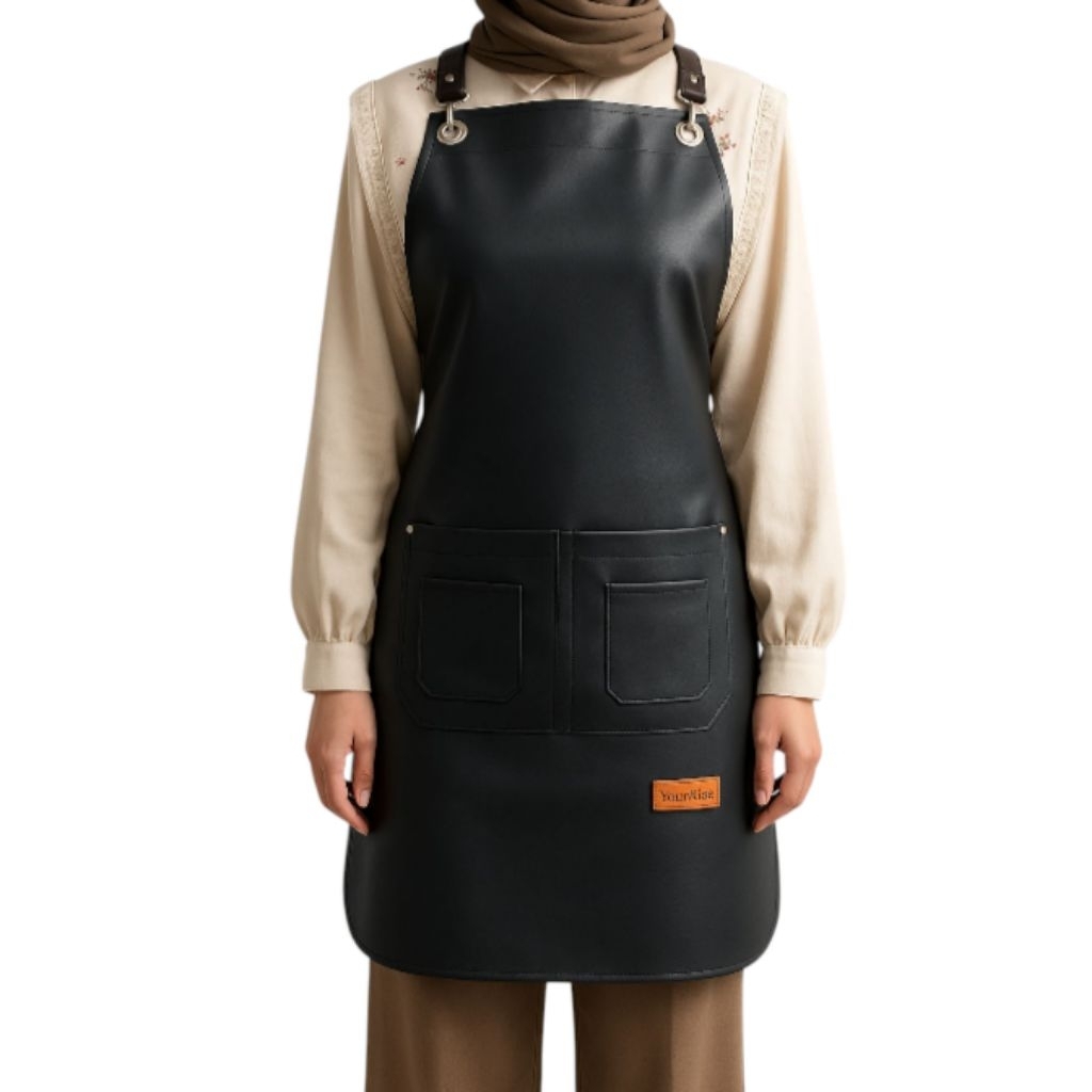Apron Kulit Sintetis Premium – Apron Barista / Barber / Cafe Stylish Tahan Air