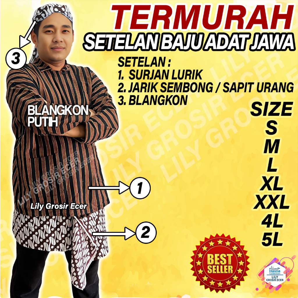 Setelan Surjan Lurik dengan Jarik Tapih Sembongan dan Blangkon
