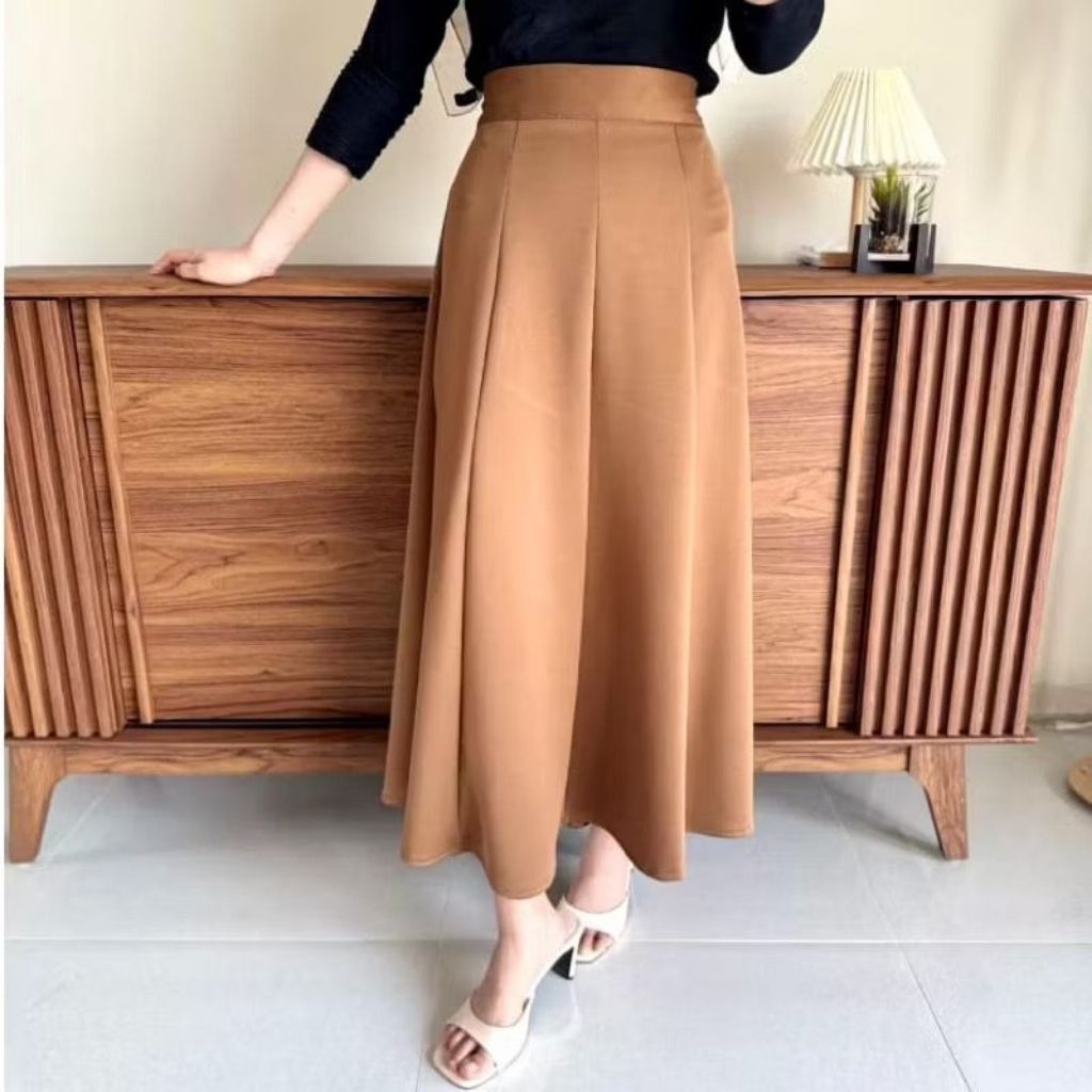 Audy Skirt Korean Loose Maxi Skirt Rok Wanita Anti Kus