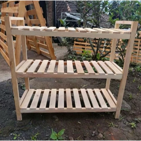 Rak Kayu 3 Susun Serbaguna | Rak Pot Tanaman Bunga | Rak Sepatu Sandal Kayu Minimalis Siap Bongkar P