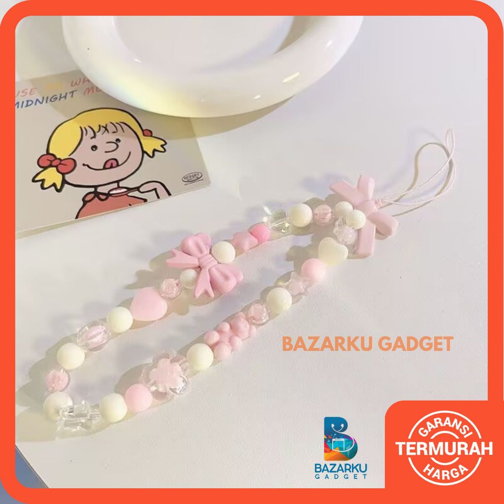 Gantungan HP Manik Manik Ribbon Strap Hp Manik Manik Tali HP Gantungan Handphone Manik Manik
