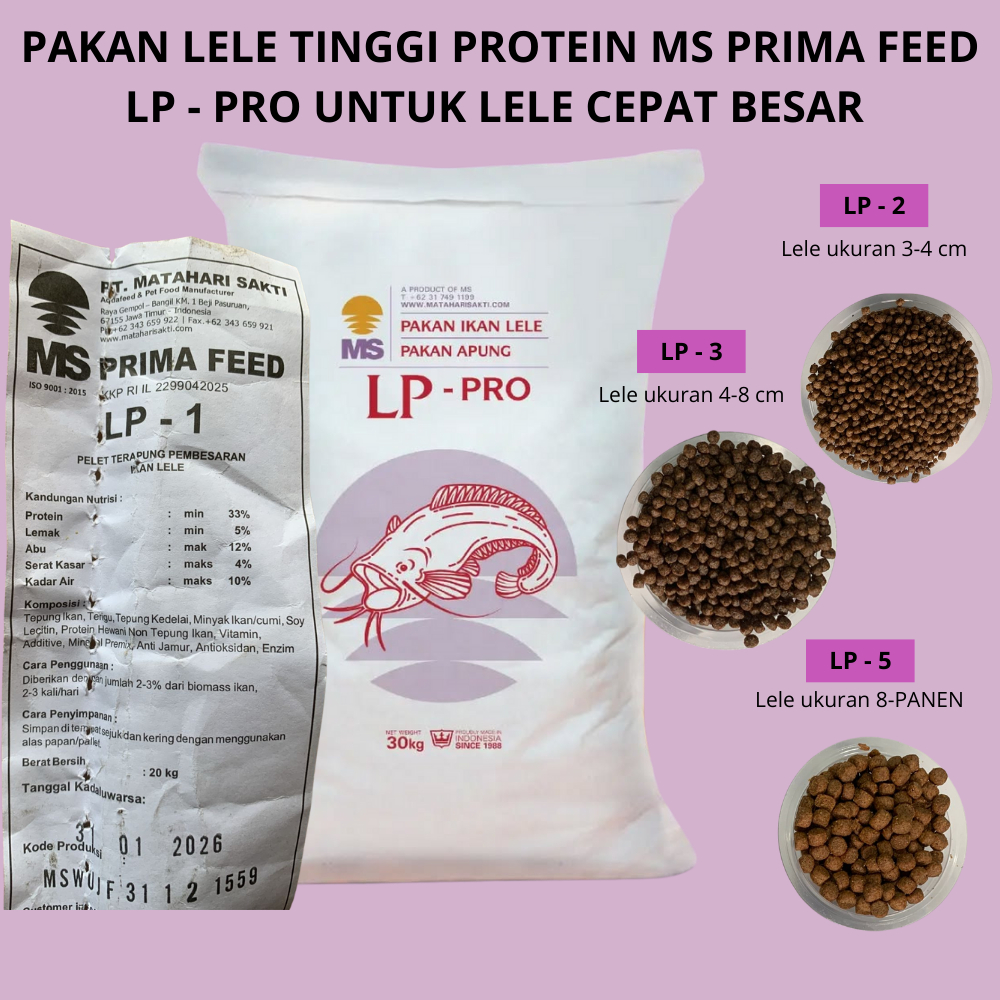 Pakan Ikan Lele LP-Pro 2-3-5 kemasan 1 Kg berbagai ukuran