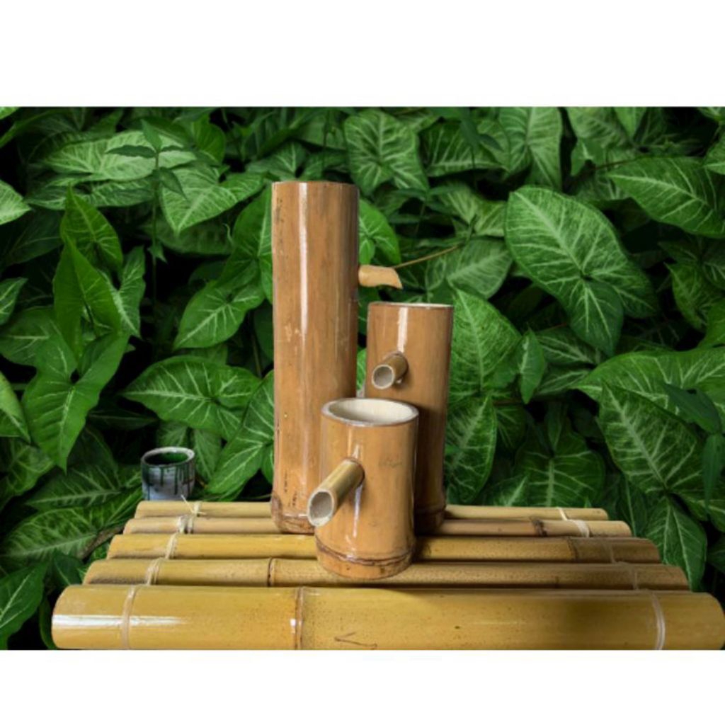 air mancur bambu minimalis dekorasi kolam ikan