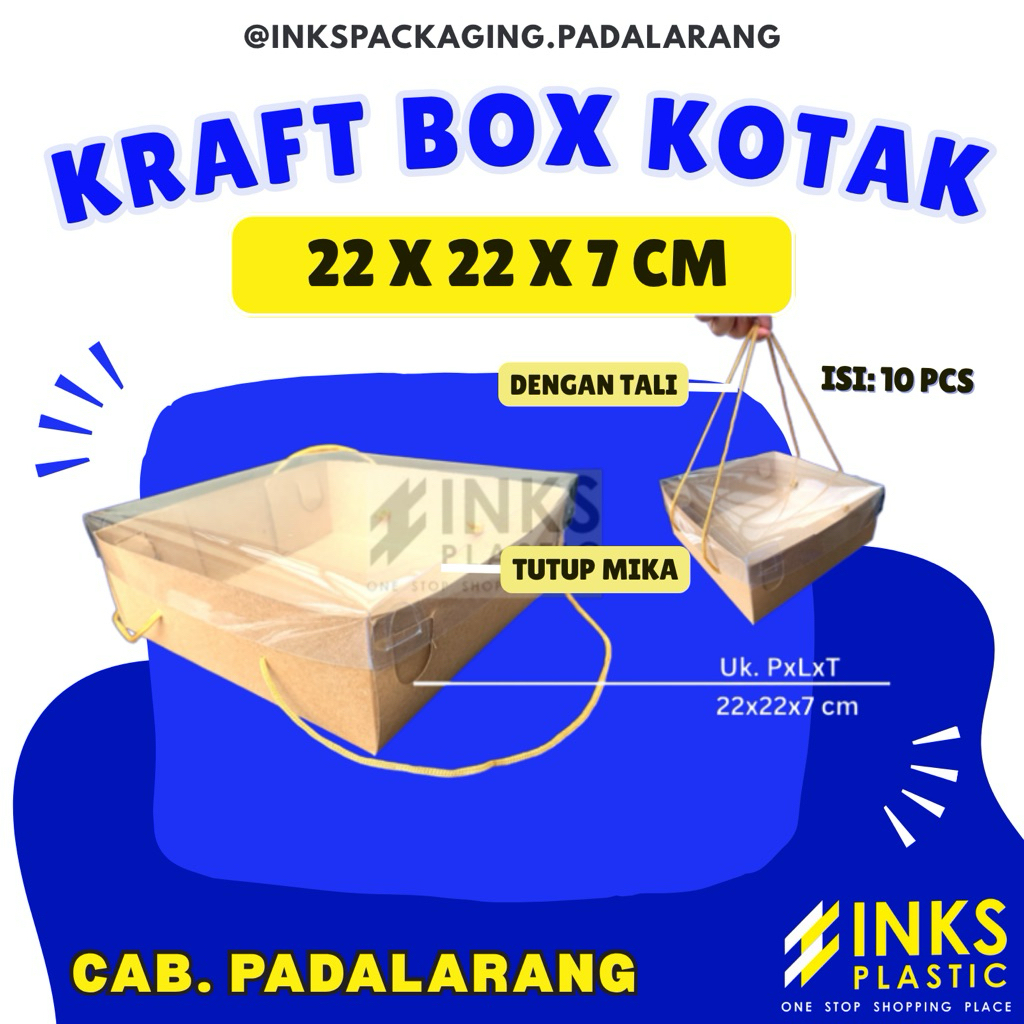 KRAFT BOX TALI 22 X 22 X 7 + TUTUP MIKA
