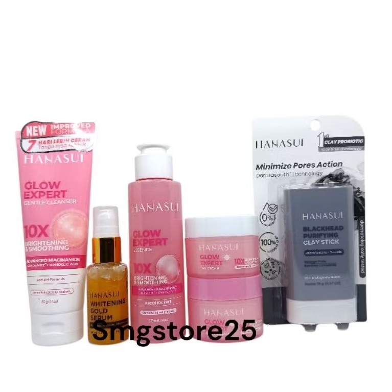 Paket Skincare Hanasui Glow Expert Skincare Mencerahkan, Menyamarkan Flek Hitam dan Mengatasi Komedo