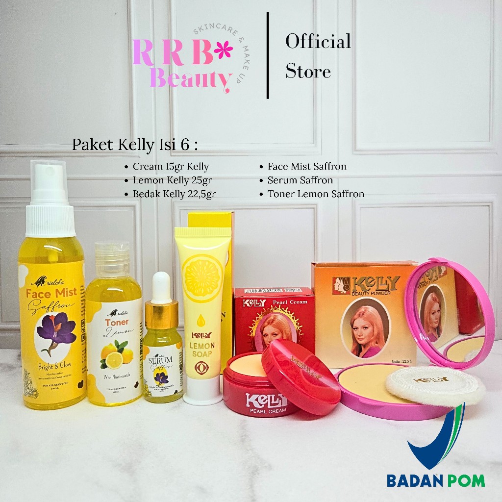 Paket Lengkap Kelly 3in1 Plus Serum + Toner & Spray - Pearl Cream Kelly 15gr + Kelly Lemon Soap 25gr