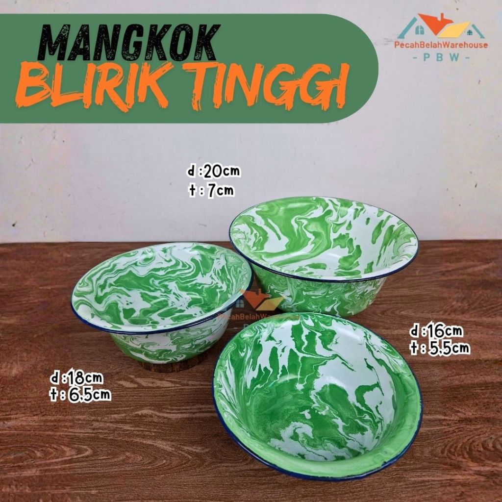 Waskom Mangkok Blirik Tinggi Seng Enamel 16cm 18cm 20cm / Blirik Enamel / Kobokan Blirik Enamel