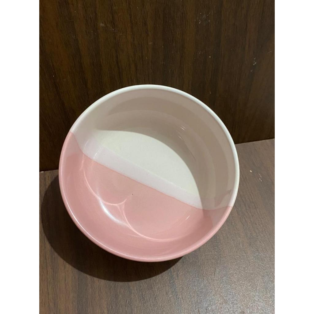 Piring Keramik Two Tone Pink Putih Estetik / Mangkok Keramik TwoTone Dua Warna Pink Pastel — Estetik