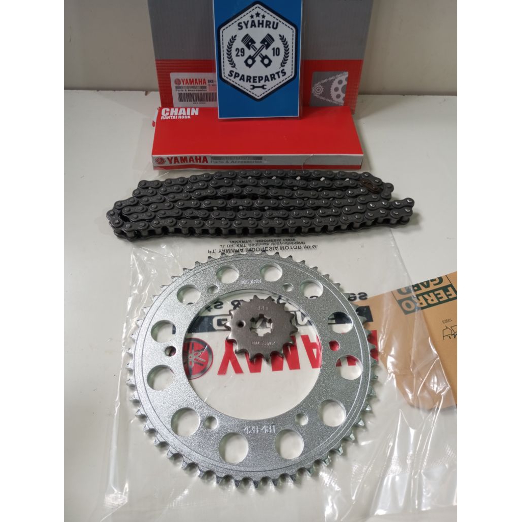 GEAR SET+RANTAI KOMPLIT YAMAHA R15 V3/V4/VIXION R/MT 15/XSR 155 KODE:2PK/BK6