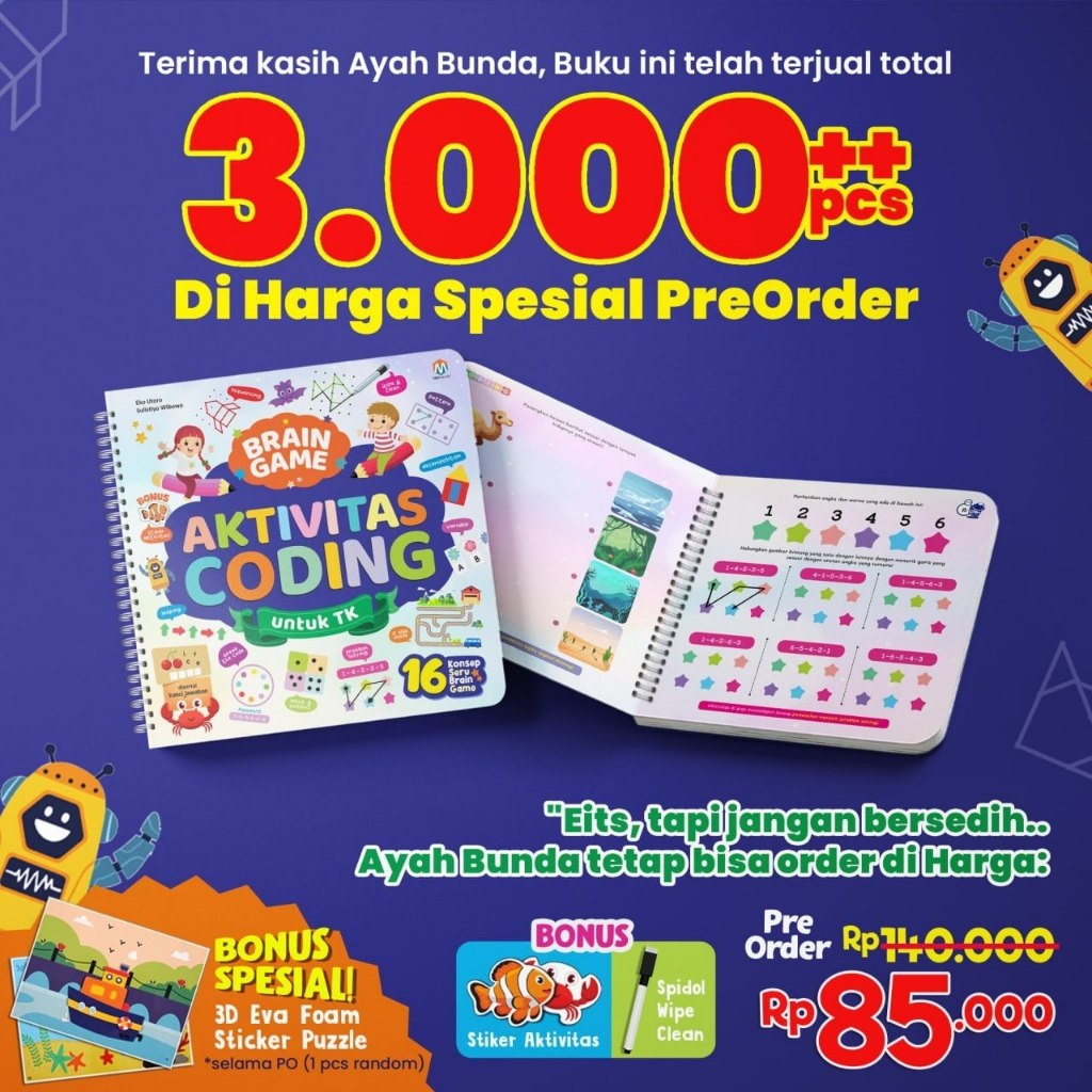 BRAIN GAME: AKTIVITAS CODING UNTUK TK - CODING - BUKU CODING ANAK - CODING FOR KIDS - CODING ANAK SD