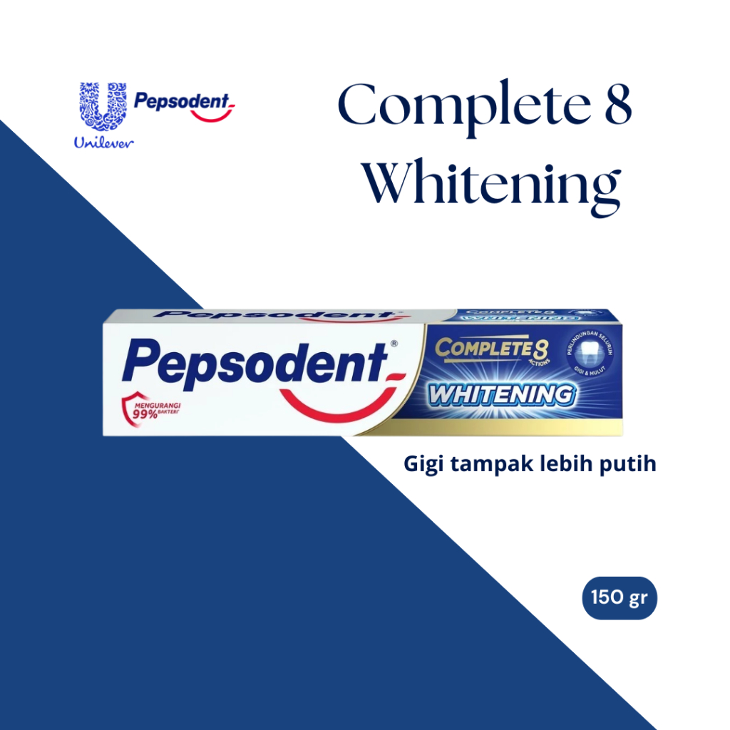 Pepsodent Complete 8 Plus Whitening 150gr/Pemutih gigi/pepsodent complete 8 plus whitening/pasta gig