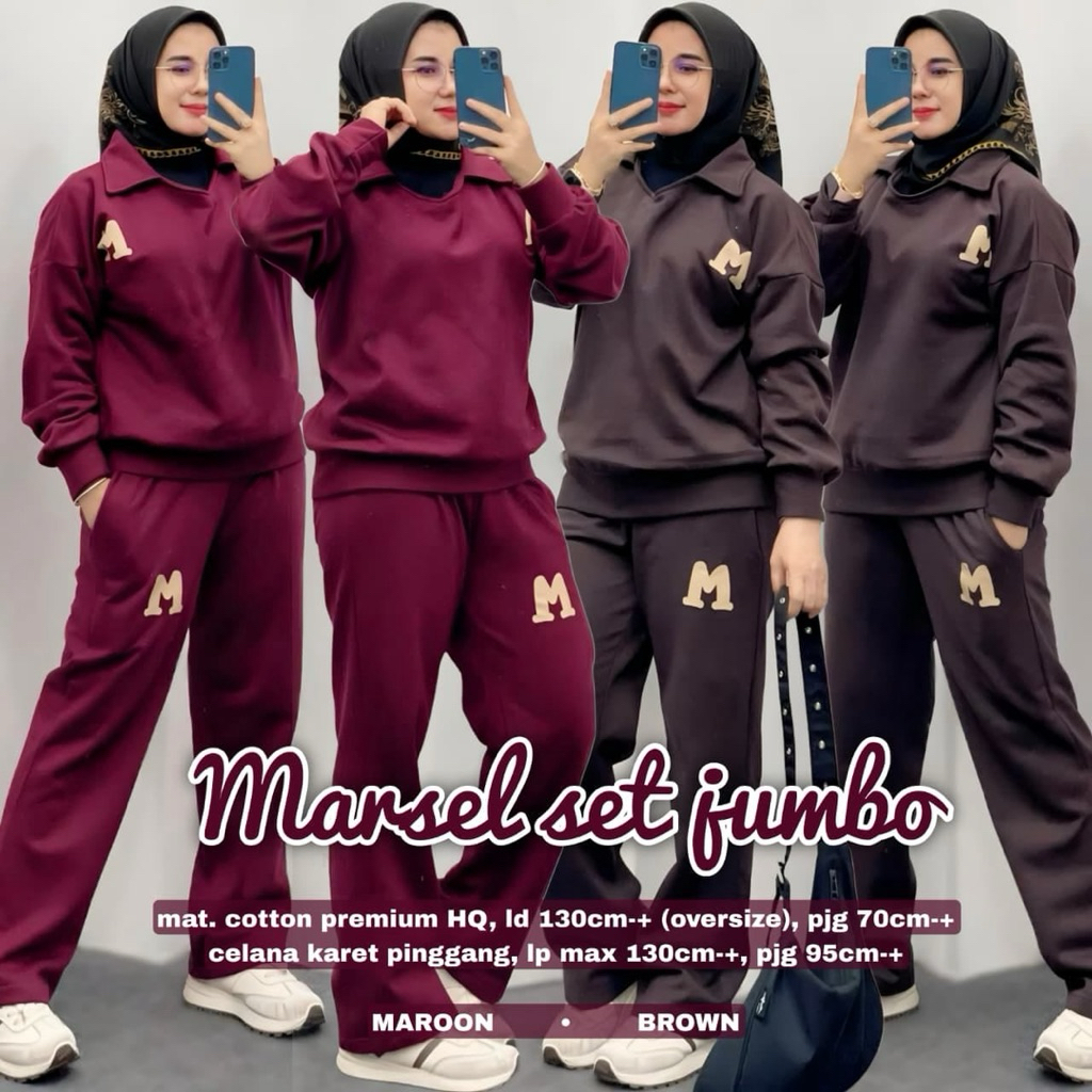 Setelan Sporty Wanita Marsel Set Baju dan Celana Jumbo Oversize Cotton Premium