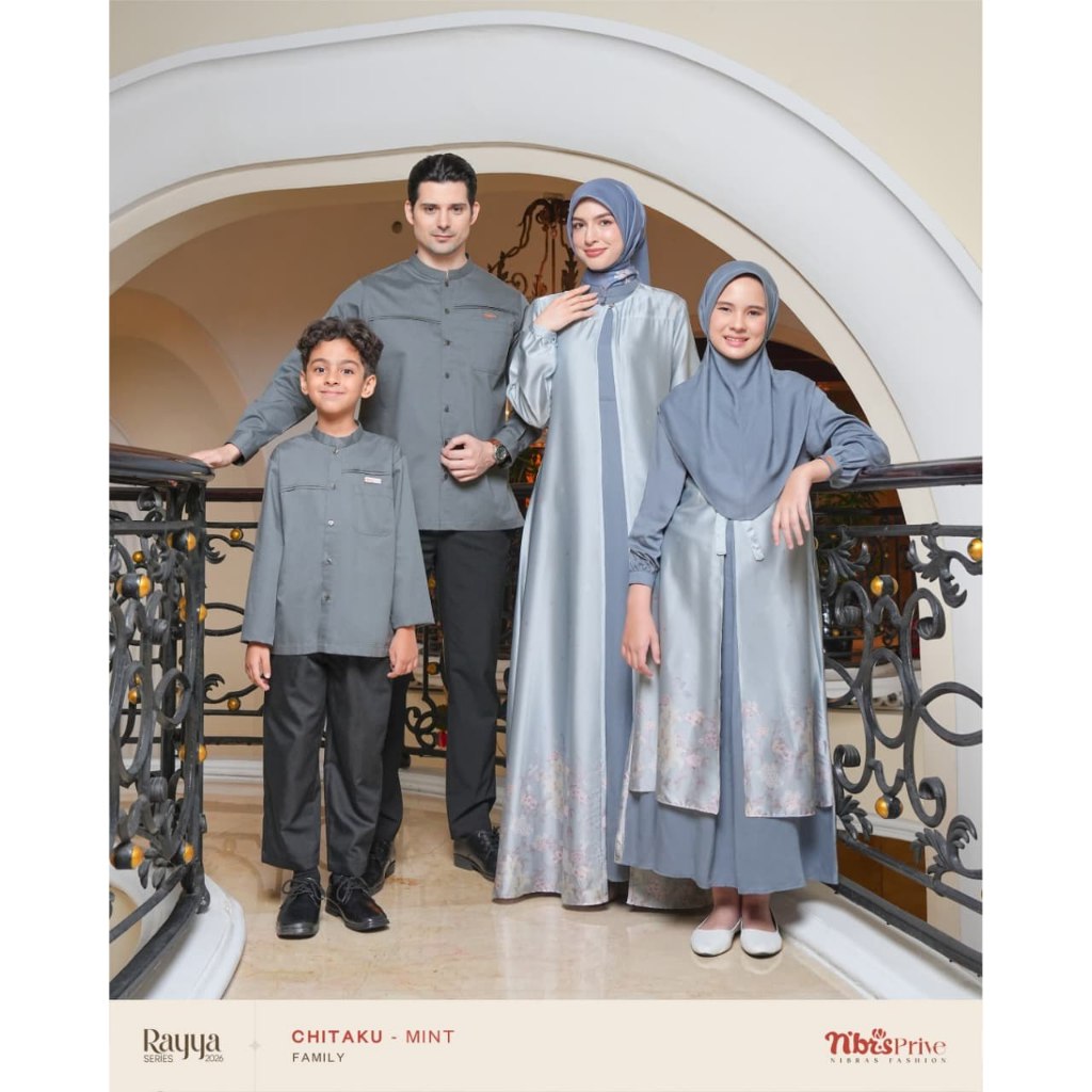 Nibras Chitaku (Mint) Sarimbit 2026 – Gamis Eksklusif Premium – Sky Silk Jacquard – Elegan & Jatuh C