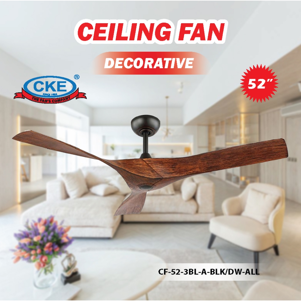 CKE Ceiling Fan 52 Inch Kipas Angin Plafon Gantung Plastik ABS 3 Baling Rumah Kantor Angin Sejuk