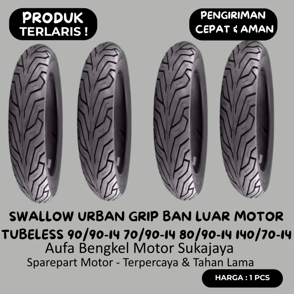 Ban Luar Tubeless Swallow Urban Grip 70/90-14 80/90-14 90/90-14 110/80-14 140/70-14 Roda Motor Anti 
