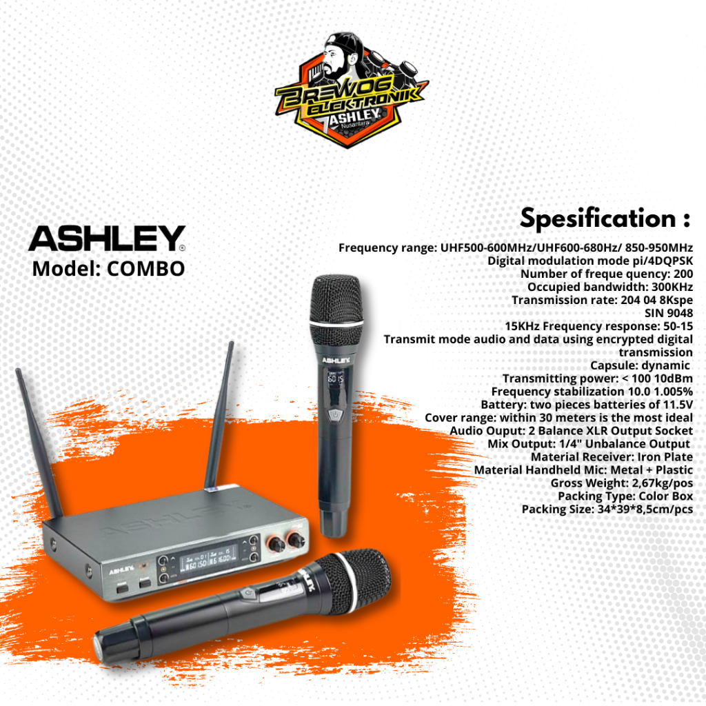 Ashley Wireless Mic Combo Anti-Feedback UHF