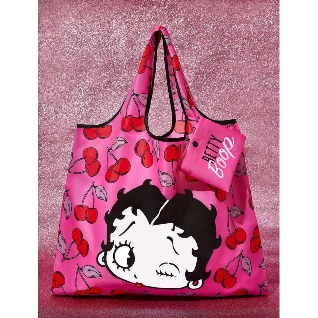 Betty Boop x SHEIN 1pc Cute Cartoon Character Printed Foldable Shopping Bag, Tote Bag With Detachabl