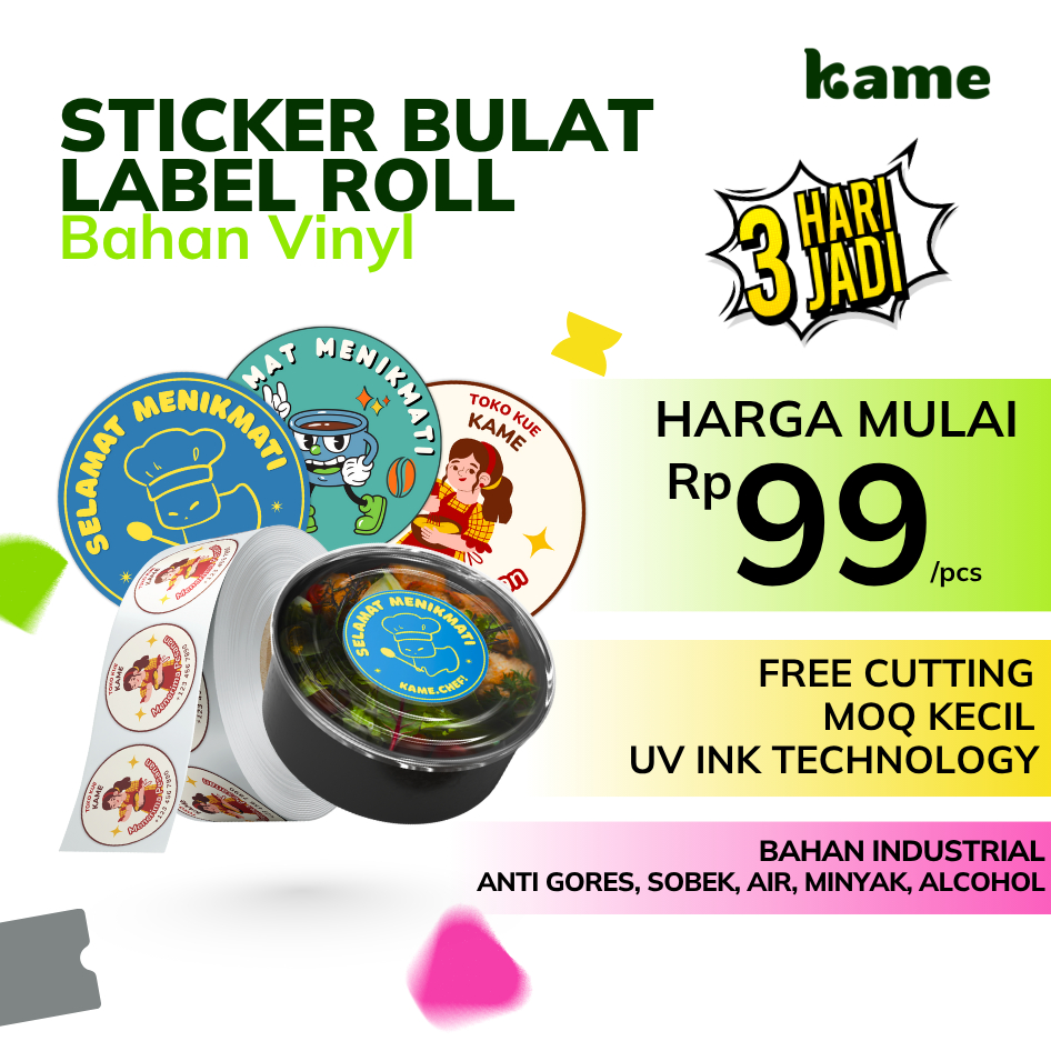 Cetak Stiker Label Roll UV INK Vinyl | Stiker Roll Custom Bulat VInyl | Stiker Cutting Kiss Cut | St