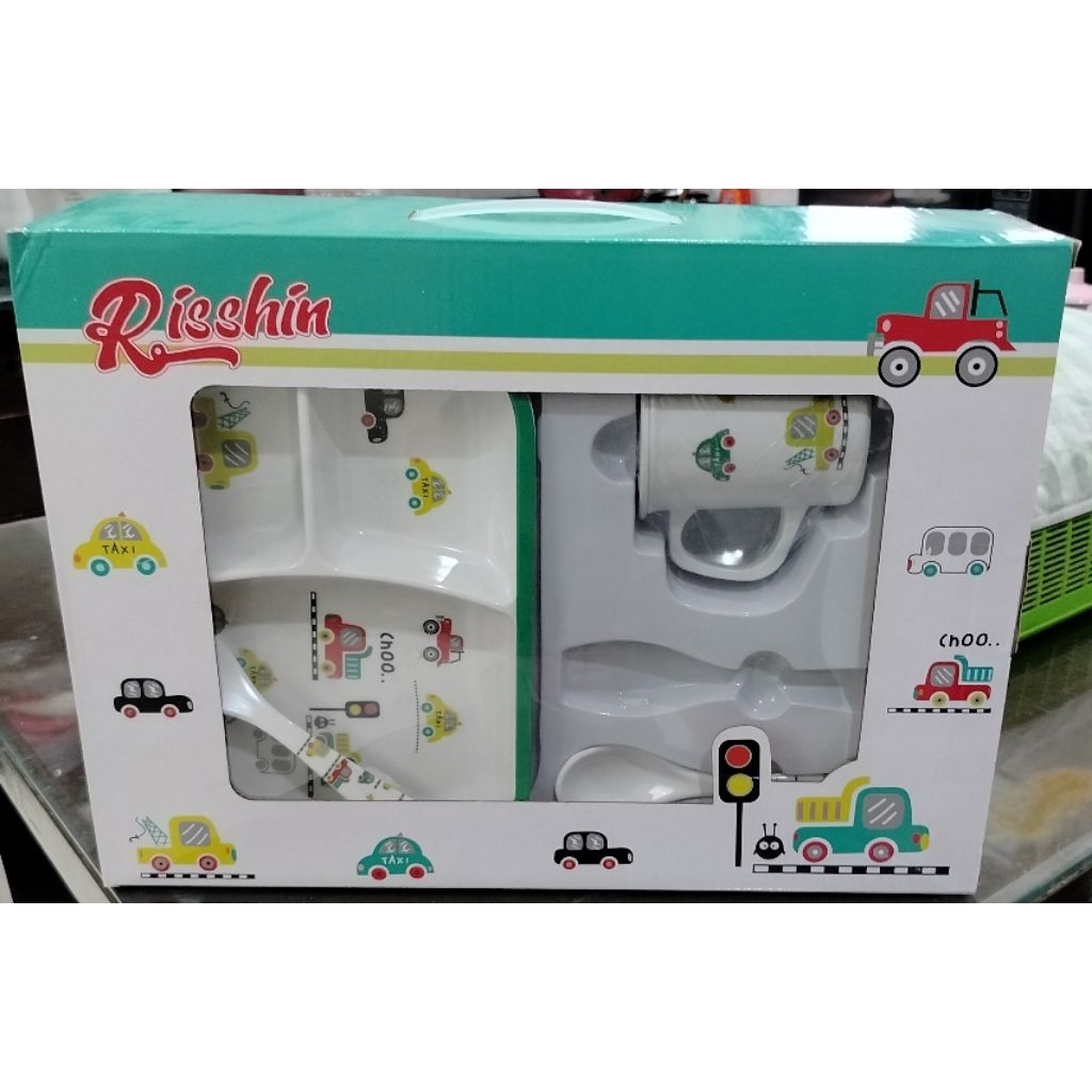 Set alat makan anak balita laki-laki melamin Risshin new ex kado