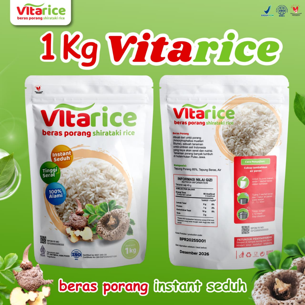 VITARICE PORANG 1 KG - Beras Porang Instan Seduh Kemasan Berat 1 KG