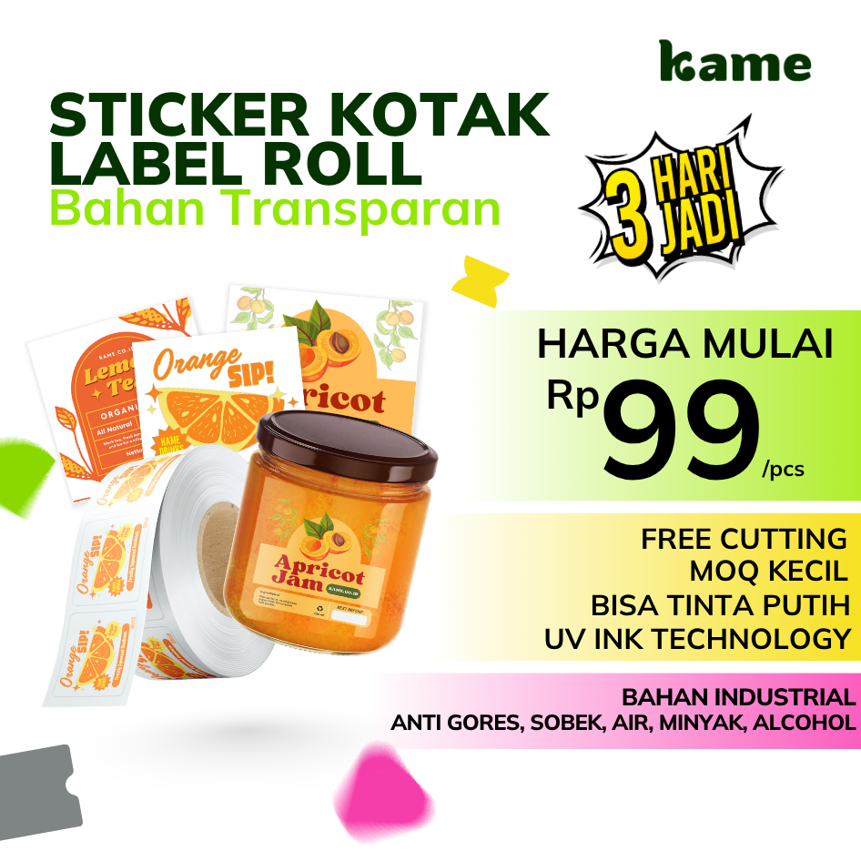 Cetak Stiker Label Roll UV INK Kotak Transparan | Stiker Roll Custom Anti Air | Stiker Cutting Kiss 