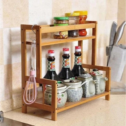 Rak Dapur Aesthetic Kayu 2 Susun Rak Tempat Toples Bumbu Serbaguna Rak Kayu Susun