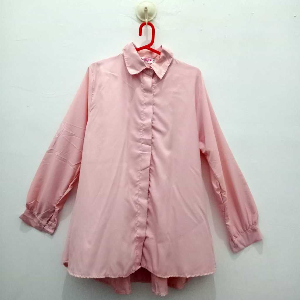 Blouse Polos Pink Wanita – Kemeja Lengan Panjang