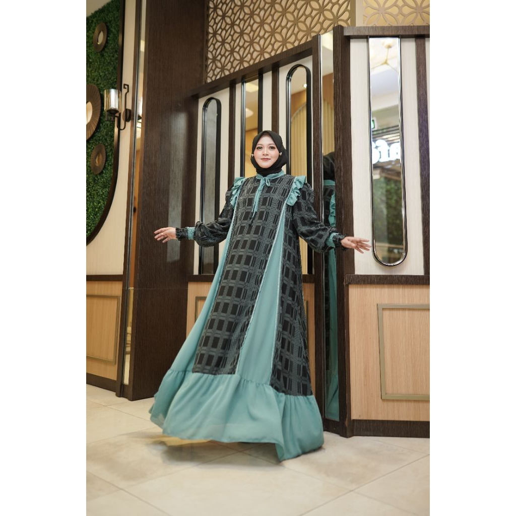 Gamis Syar'i Falisha Motif Kotak-Kotak by Kastury Fashion / Gamis Terbaru/ Dres Wanita Kekinian