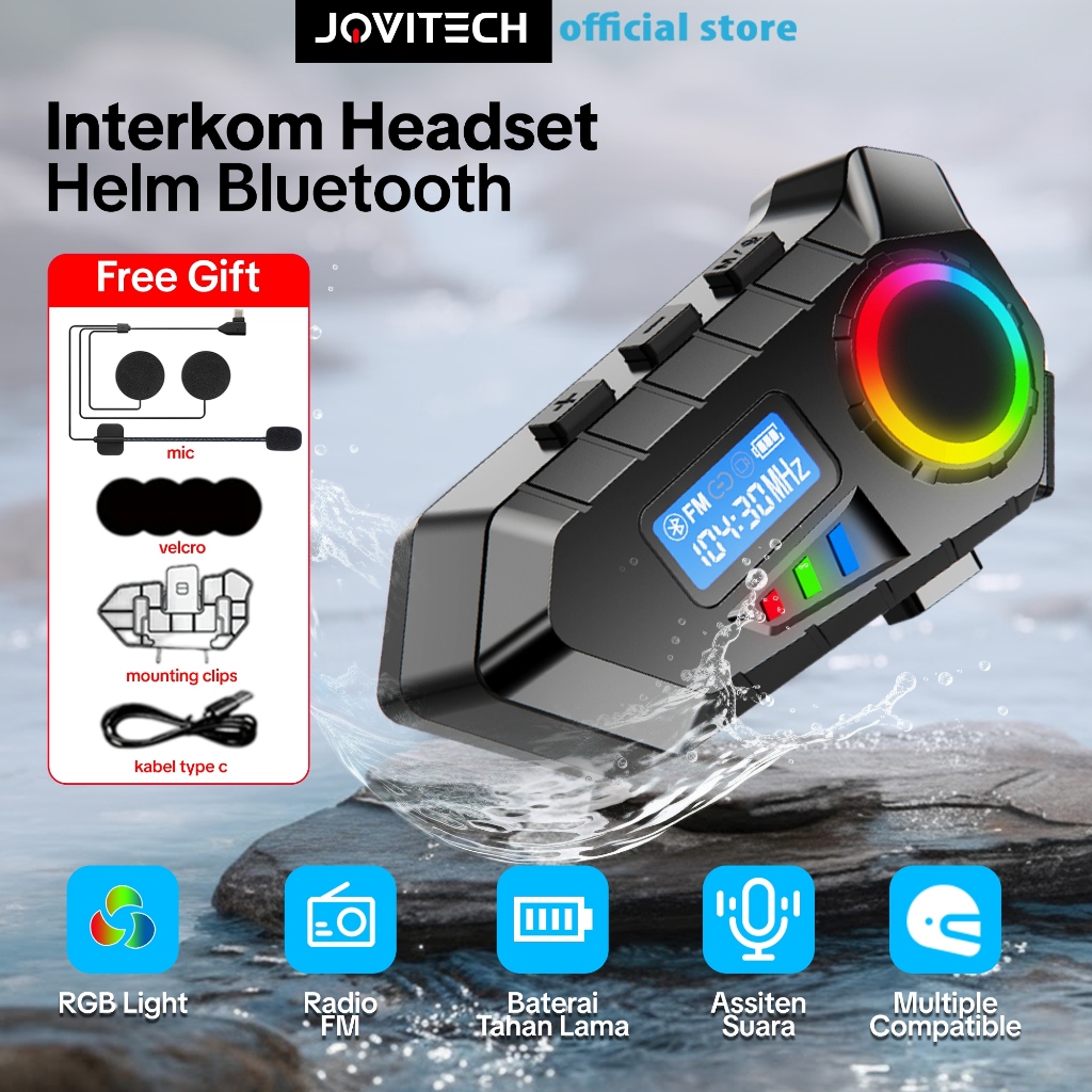 Jovitech T08 intercom Helm Bluetooth Headset BT.5.4 IP65 TahanAir 50-200M 2 Riders Connected Headset