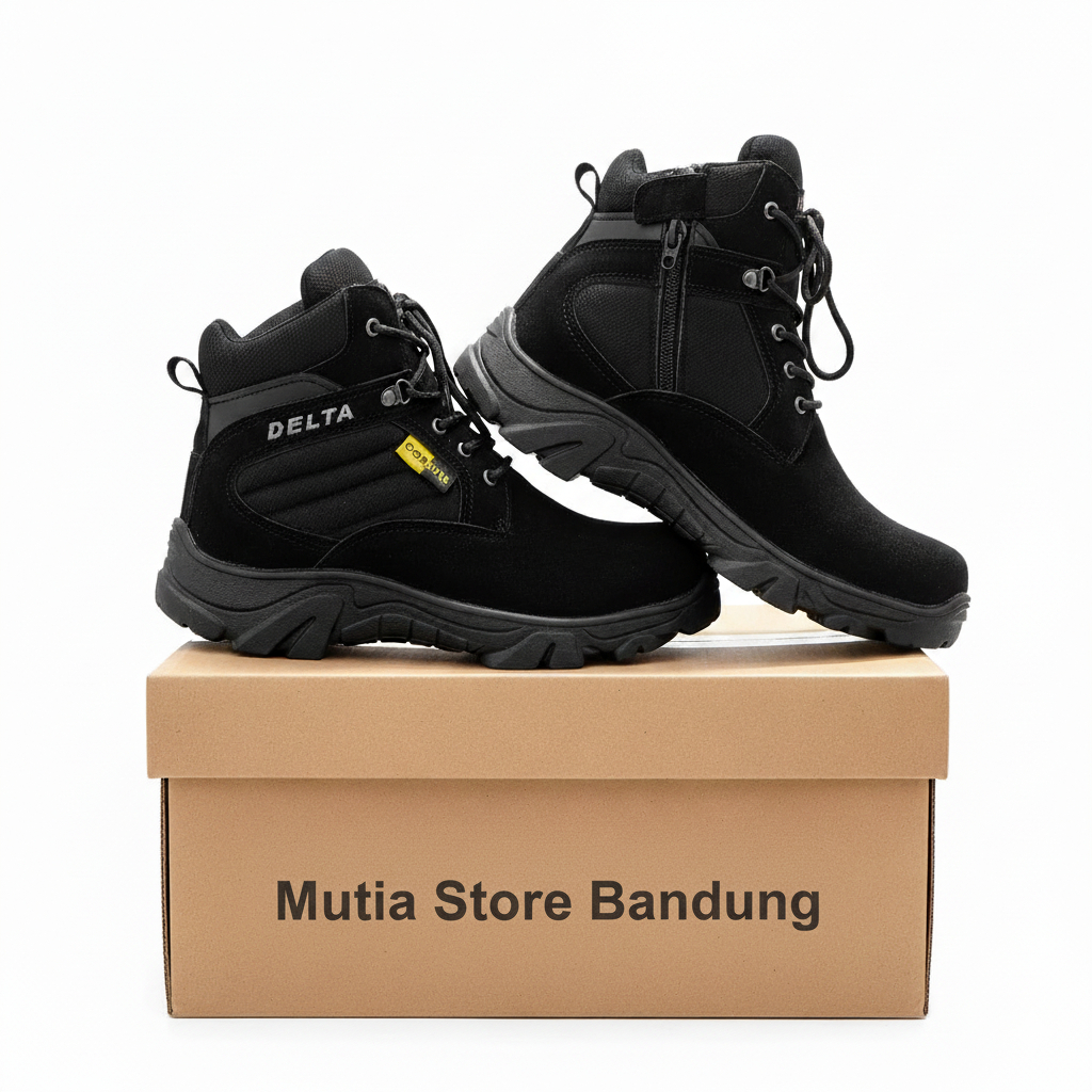 SEPATU BOOTS PRIA DELTA  HITAM PENDEK UJUNG BESI TERBARU