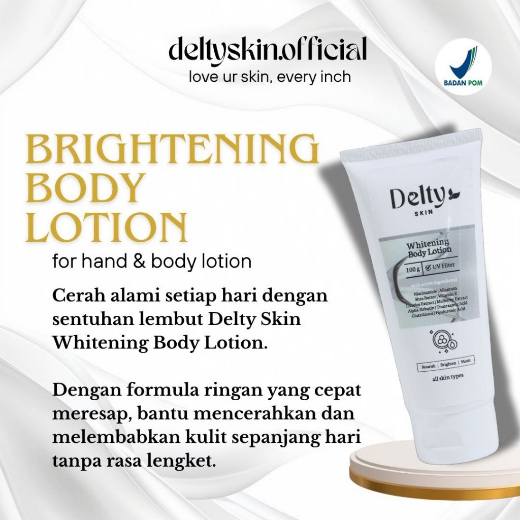 DeltySkin Lotion Whitening - Niacinamide, Alpha Arbutin, Glutathione - 100ml, Lotion Whitening Niaci