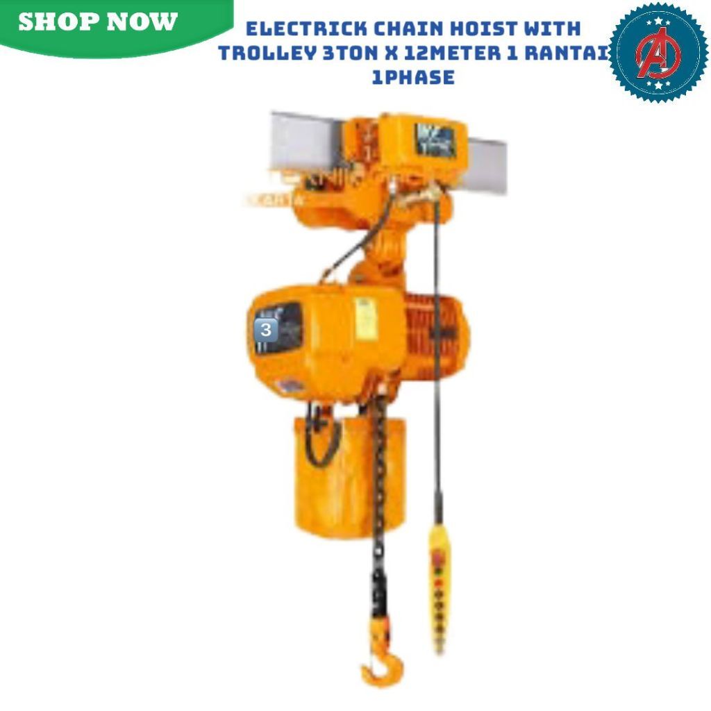 Electric Chain Hoist Ameko 3 Ton x 12m, 1 & 3 phase 1 Rantai. Chain Hoist Katrol Elektrik 3 Ton x 12