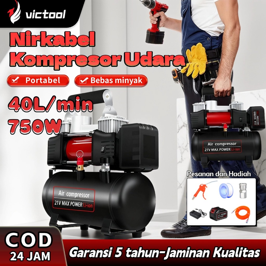 Victool Mini Kompresor Angin Oilless Listrik Portabel 40L/MIN Kompresor Angin Listri 3L Portable Ala
