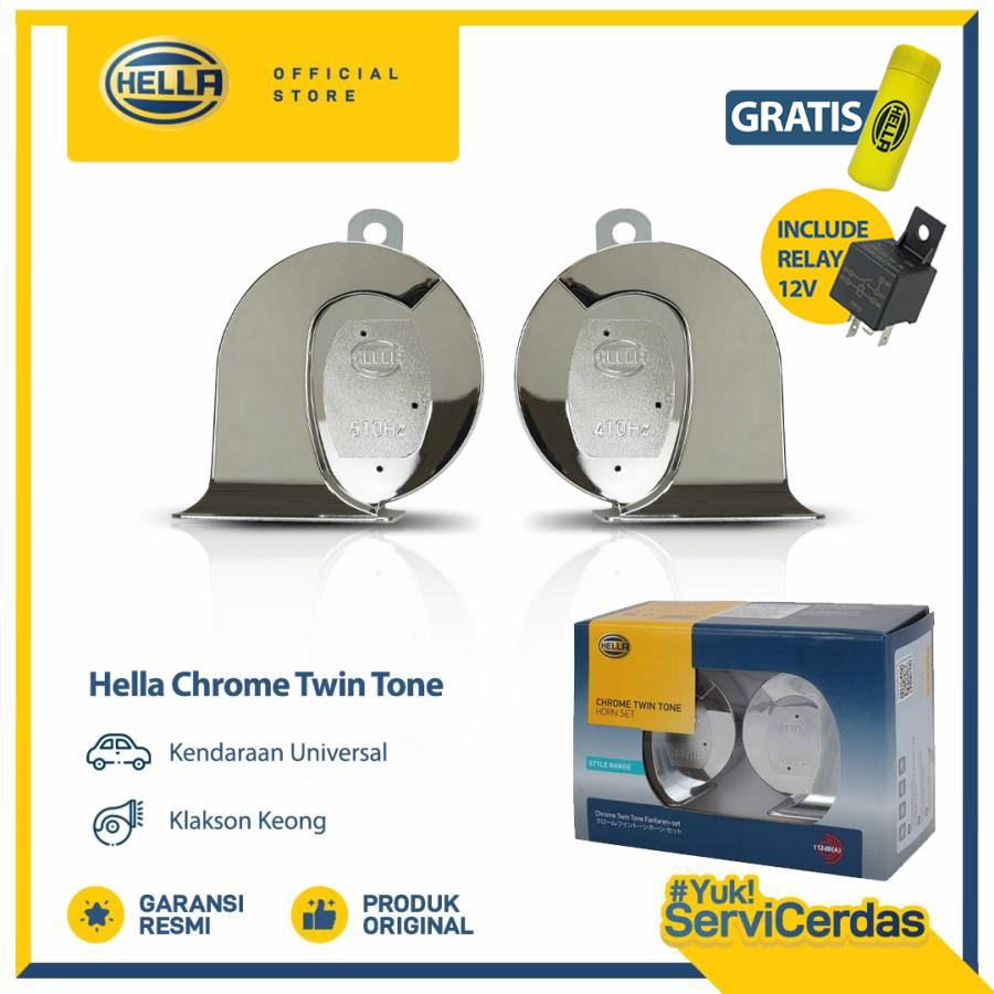 Klakson Mobil Keong Hella Chrome Twin Tone 12V Include Relay - Klakson motor