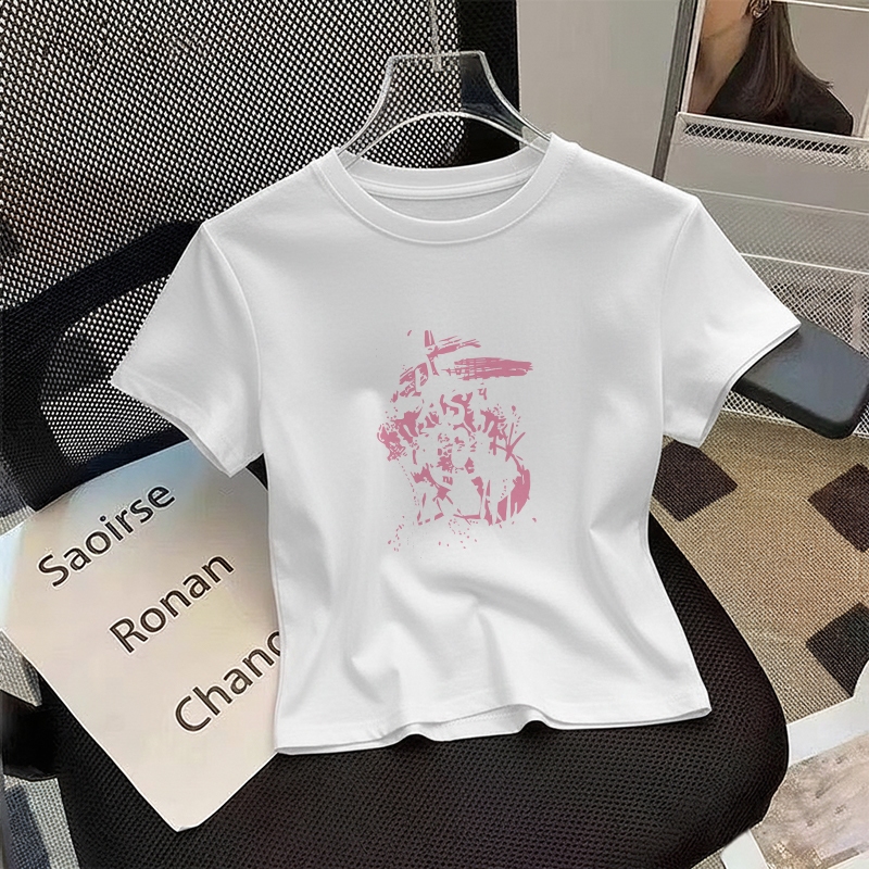 Lovful - Kaos putih wanita lengan pendek | Top korean style | Kaos motif abstrak | Baju kaos cewek m