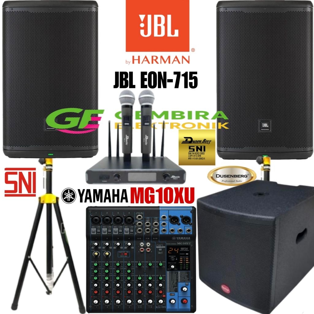 Paket Sound Speaker Aktif JBL EON 715 Full Set dengan Subwoofer Baretone 18 Inch Mixer Yamaha MG10XU