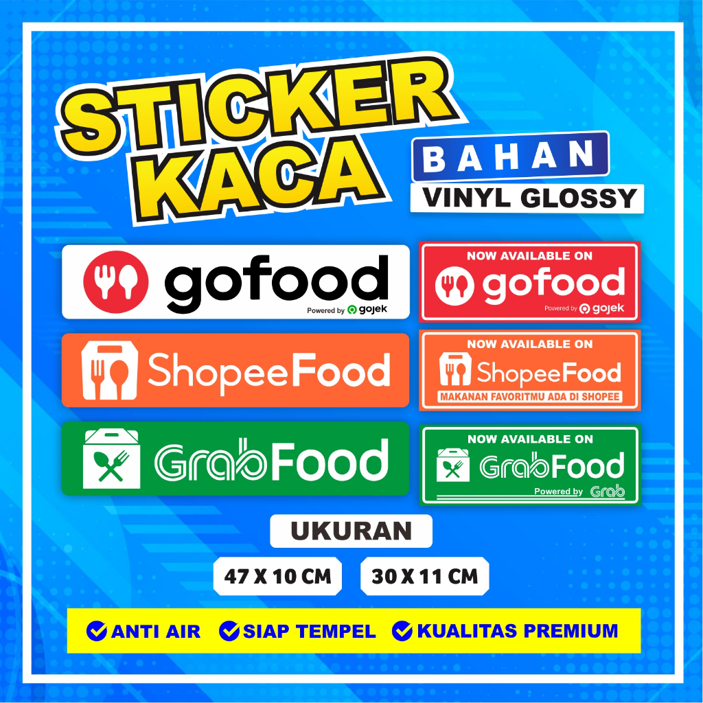 Paling Murah! Stiker GoFood | GrabFood | ShopeFood | Waterproof