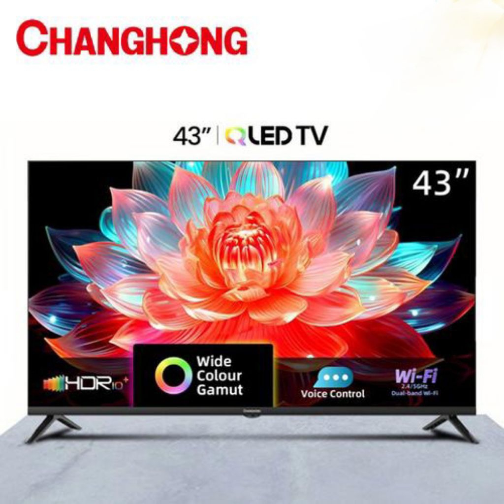 Qled 43 inci gogle tv changhong L43qcn1 jambi dolby audio hdr 10 frameless android smart dbx tv blue