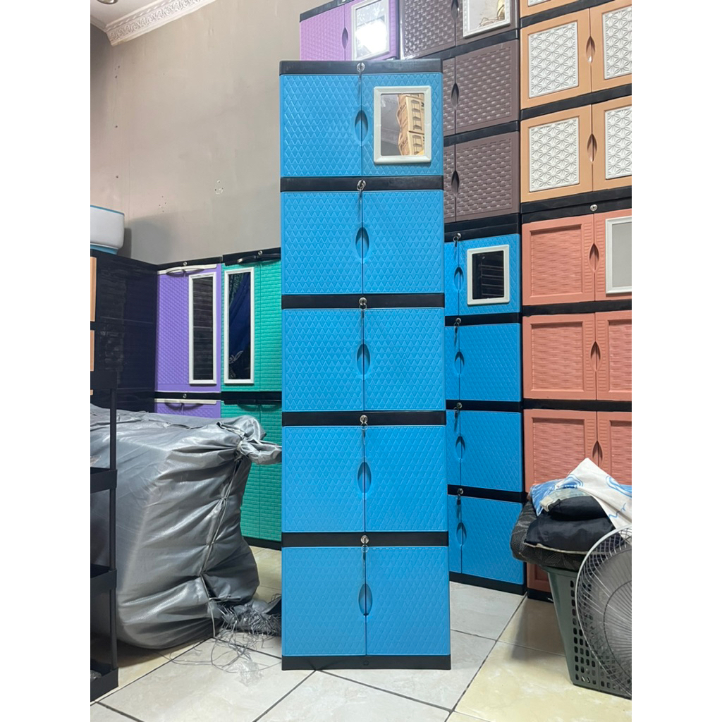 Pxton lemari plastik 5 susun kaca + full kunci