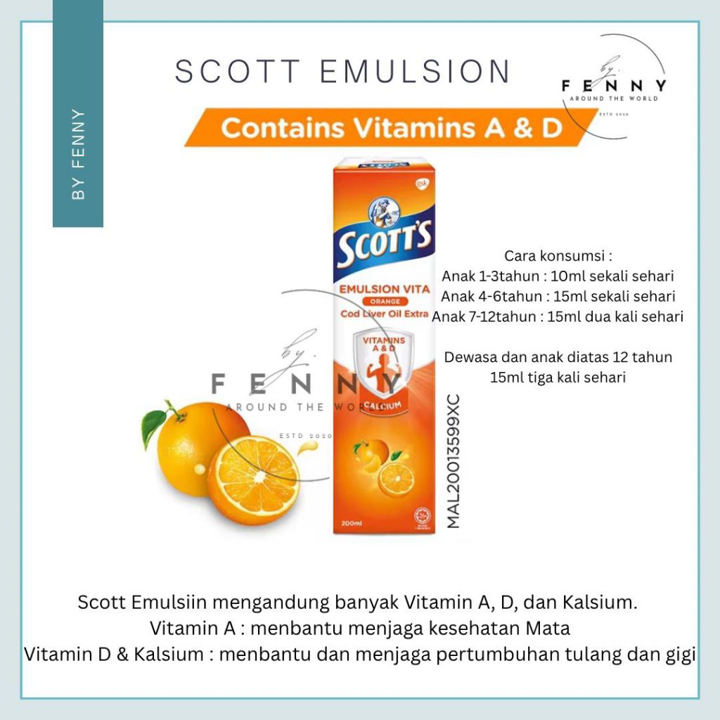 SCOTT EMULSION 200ML - Rasa Jeruk -  Original Malaysia