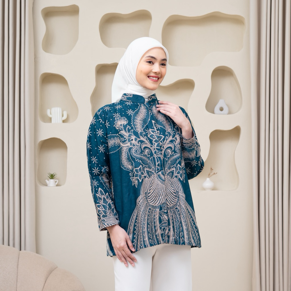 Baju Batik Kerja Wanita Modern Atasan Batik Jumbo LD 120 125 130 140  Model Kekinian