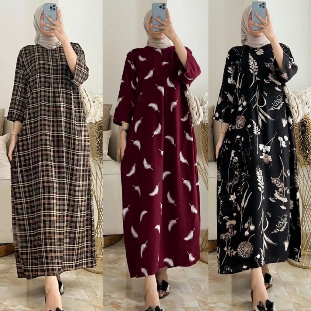 Daster gamis lengan 3/4 rayon premium - daster Dres semata kaki - daster saku rayon premium - daster