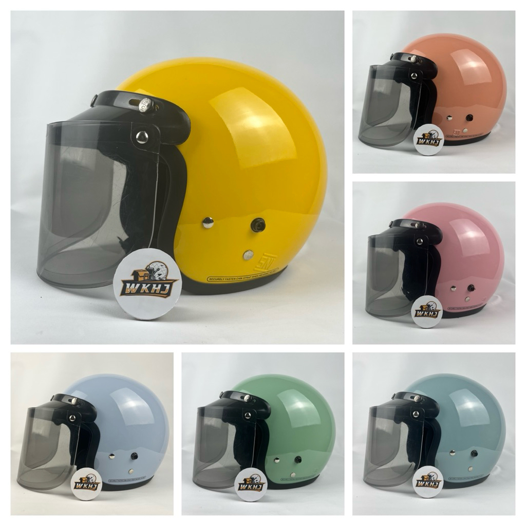 (FREE KACA) Helm Bogo Dewasa Pria Wanita Full Leher SNI - Kaca DATAR HITAM - Helm Bogo Clasik