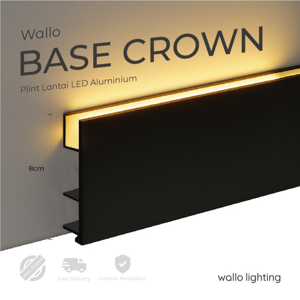 Wallo Base Crown, Profil Aluminium LED Dinding Bawah Wall Skirting Cahaya Atas, Pemasangan Mudah Tan