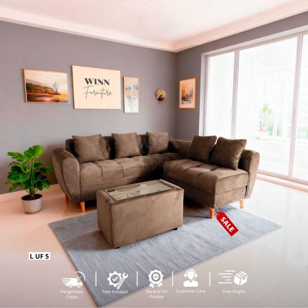 Sofa L UF 5 Full Set Nyaman Empuk Bahan Soft | Winn Furniture