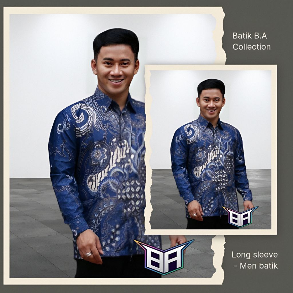 BAJU BATIK PRIA DEWASA BIRU LANGIT LENGAN PANJANG SIZE M L XL XXL | BATIK BIRU LAUT