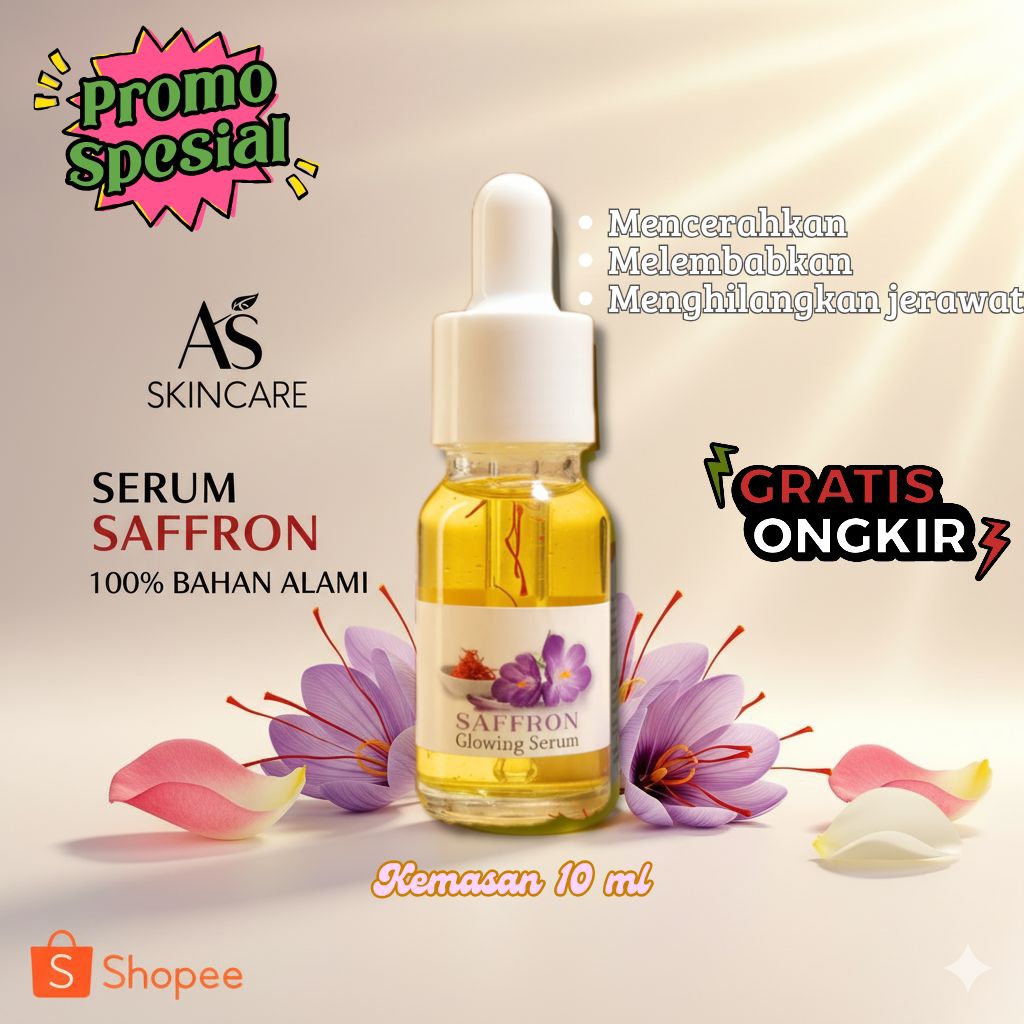 Serum Glowing Saffron 100% Bahan Alami,Berfungsi Mencerahkan,Menghilangkan Bekas Jerawat,Serum Viral